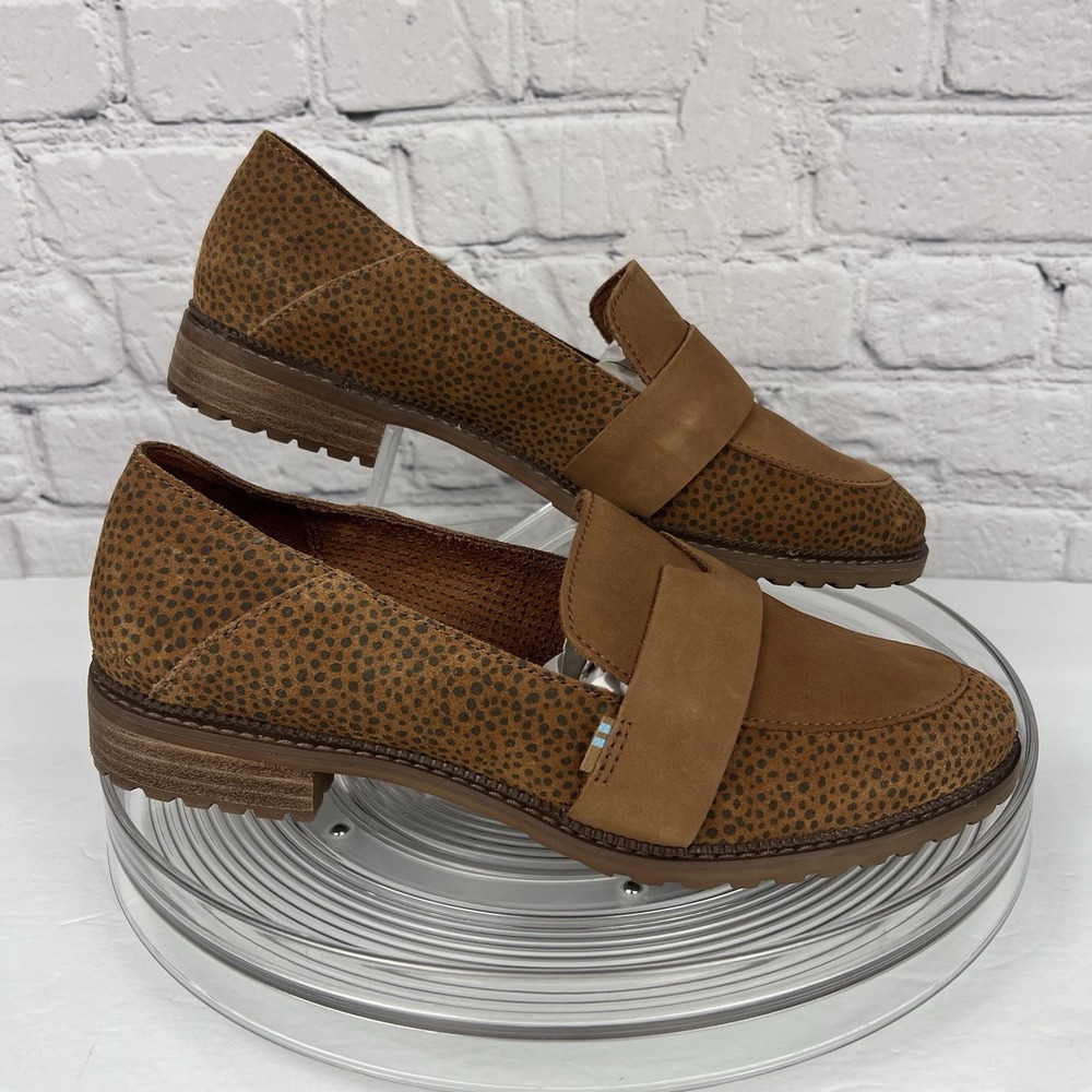 TOMS Womens Mallory Suede Loafers Brown Leopard Animal Print Size 8.5 Casual EUC